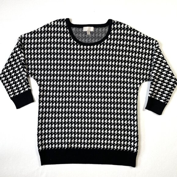 Carolyn Taylor Houndstooth Sweater Black White Crew Neck Dolman Sleeves Size M - Picture 5 of 13